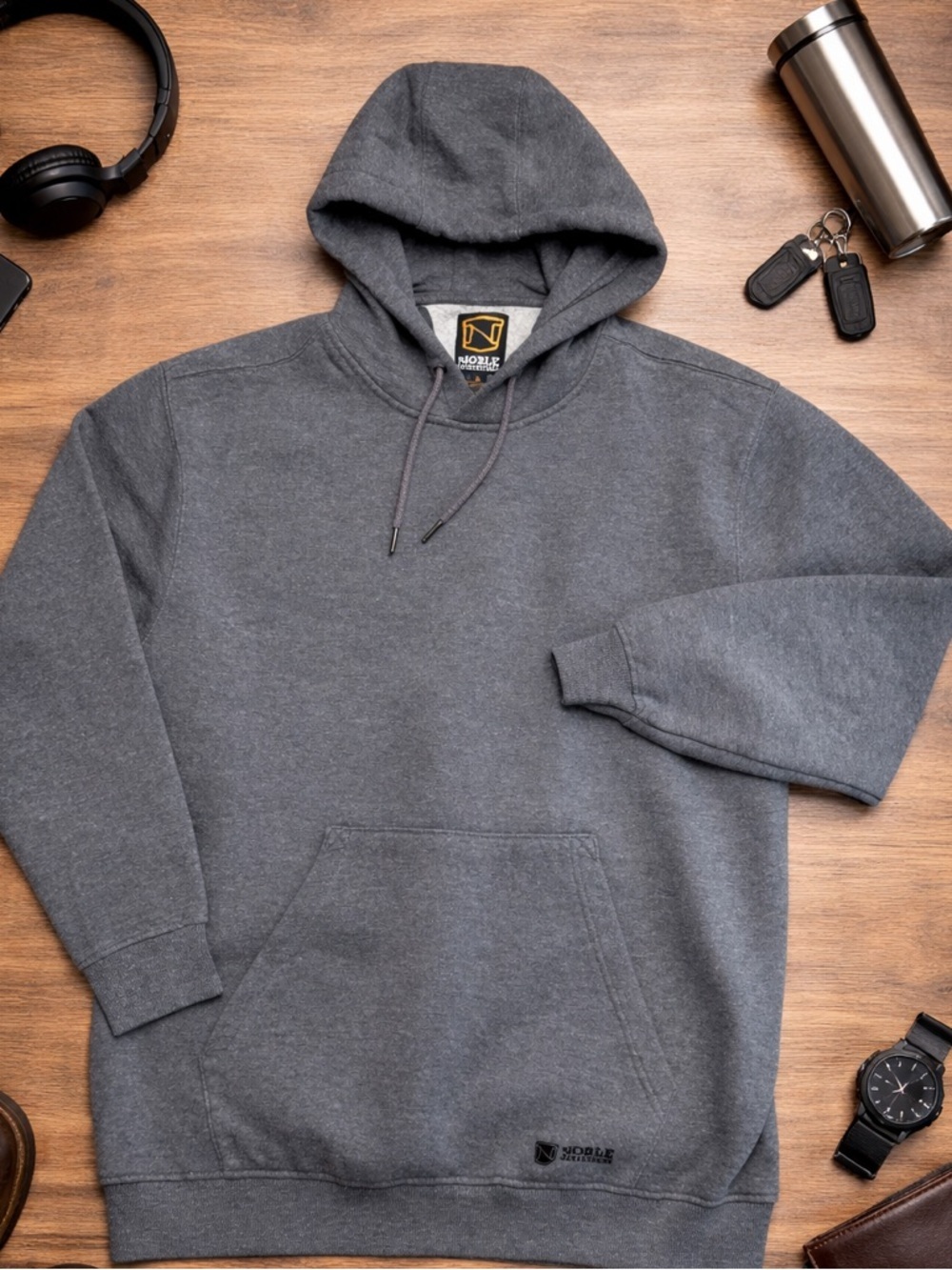 Noble Outfitters Gray Fleece Lined Hoodie XL Pullover Kangaroo Pocket Cozy